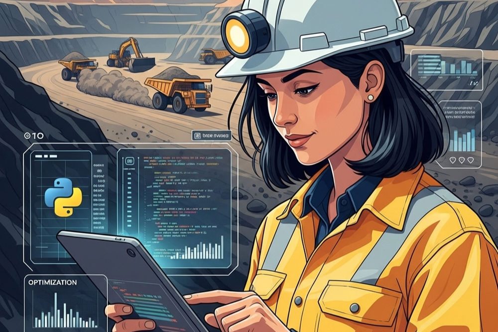 Illustration of a mining engineer using digital tools